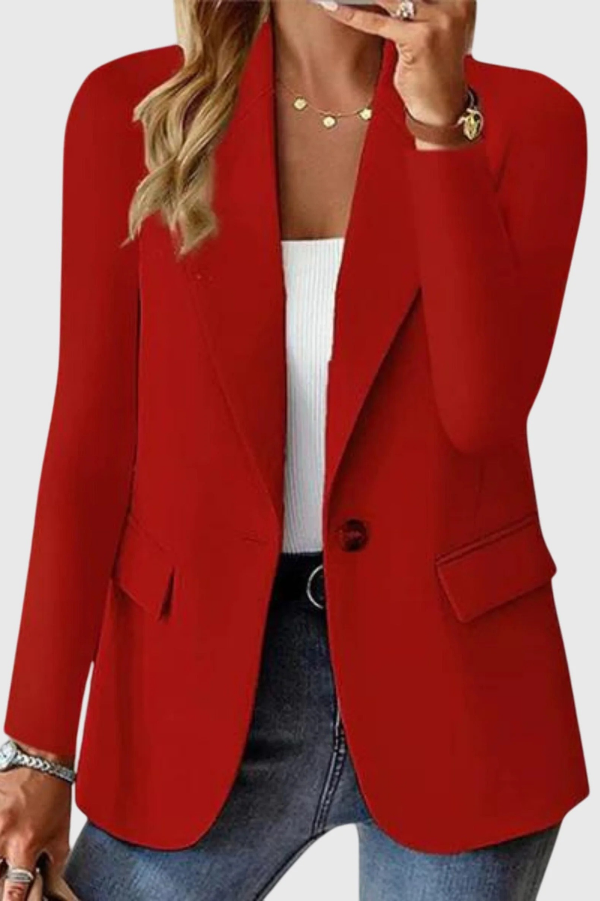 Single Button Blazer Tailored Elegant Style