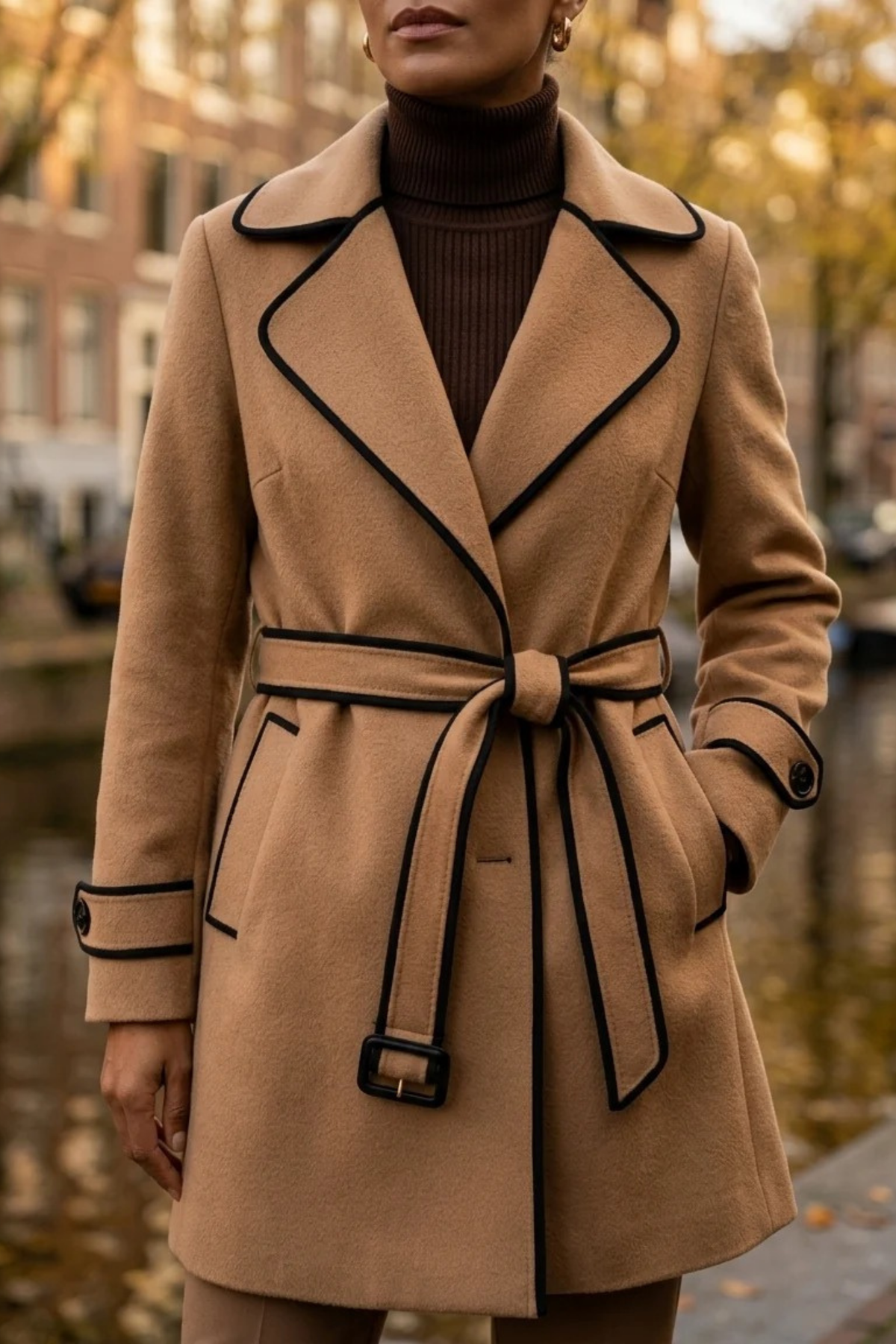 Women’s Mid-Length Coat Tie Waist Classic Style
