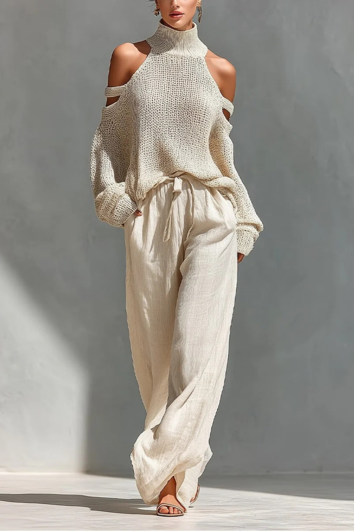 Knit Two Piece Set Cold Shoulder Relaxed Style