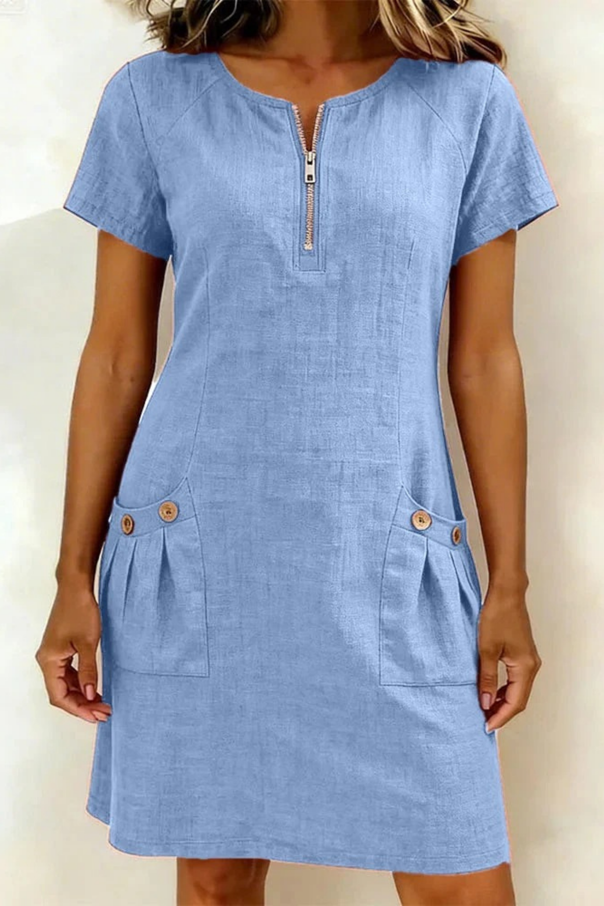 Zip Neck Mini Dress Modern Relaxed Style