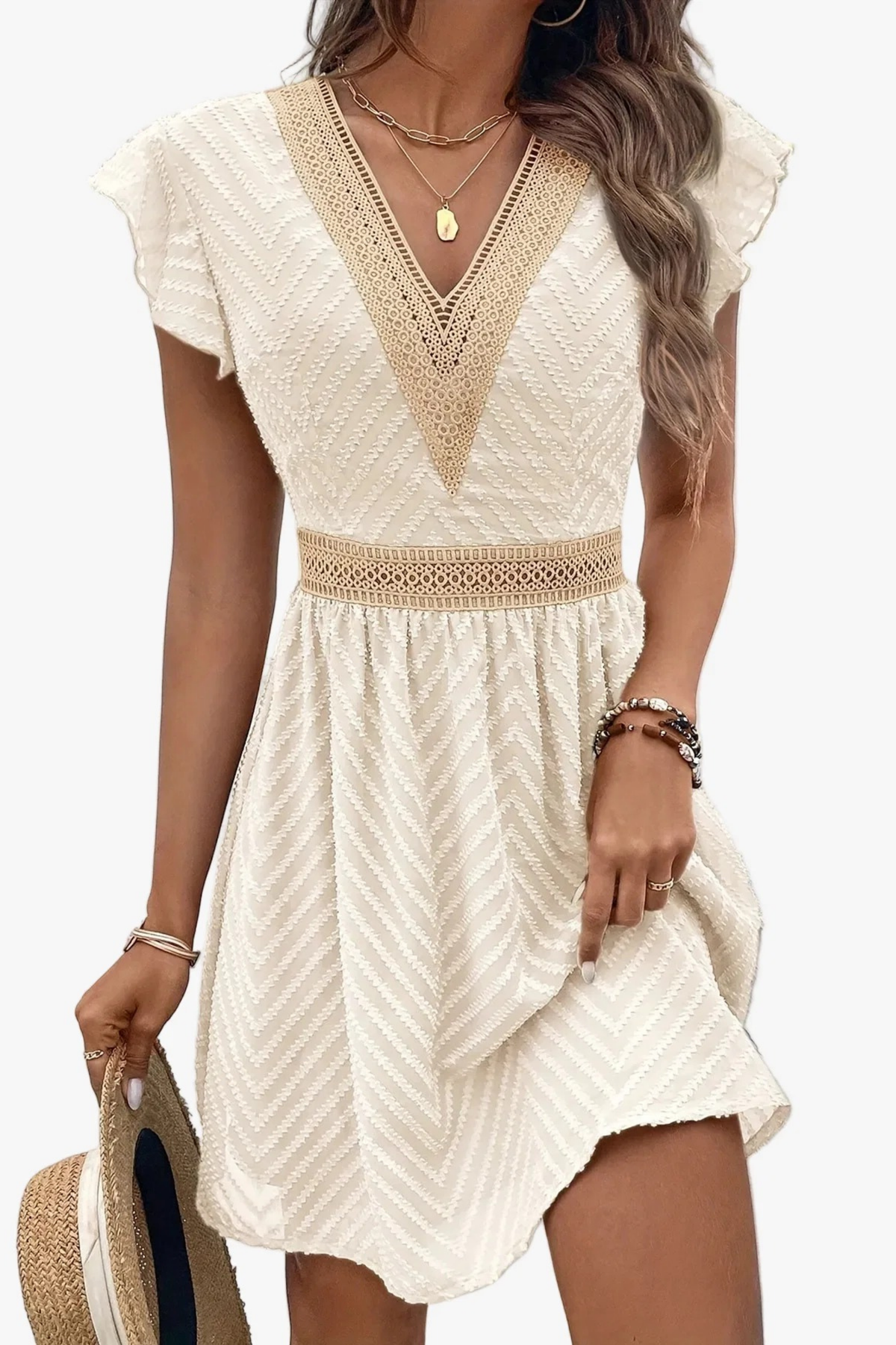 V-Neck Mini Dress Elegant Boho Style