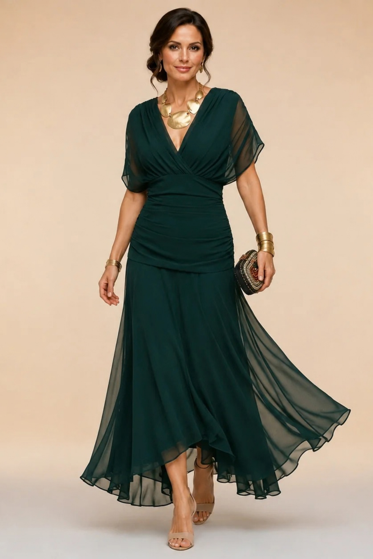 Maxi Wedding Dress Ruched Waist Formal Style
