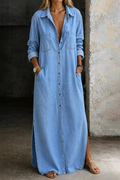 Long Denim Jumpsuit Pocket Detail Casual Style