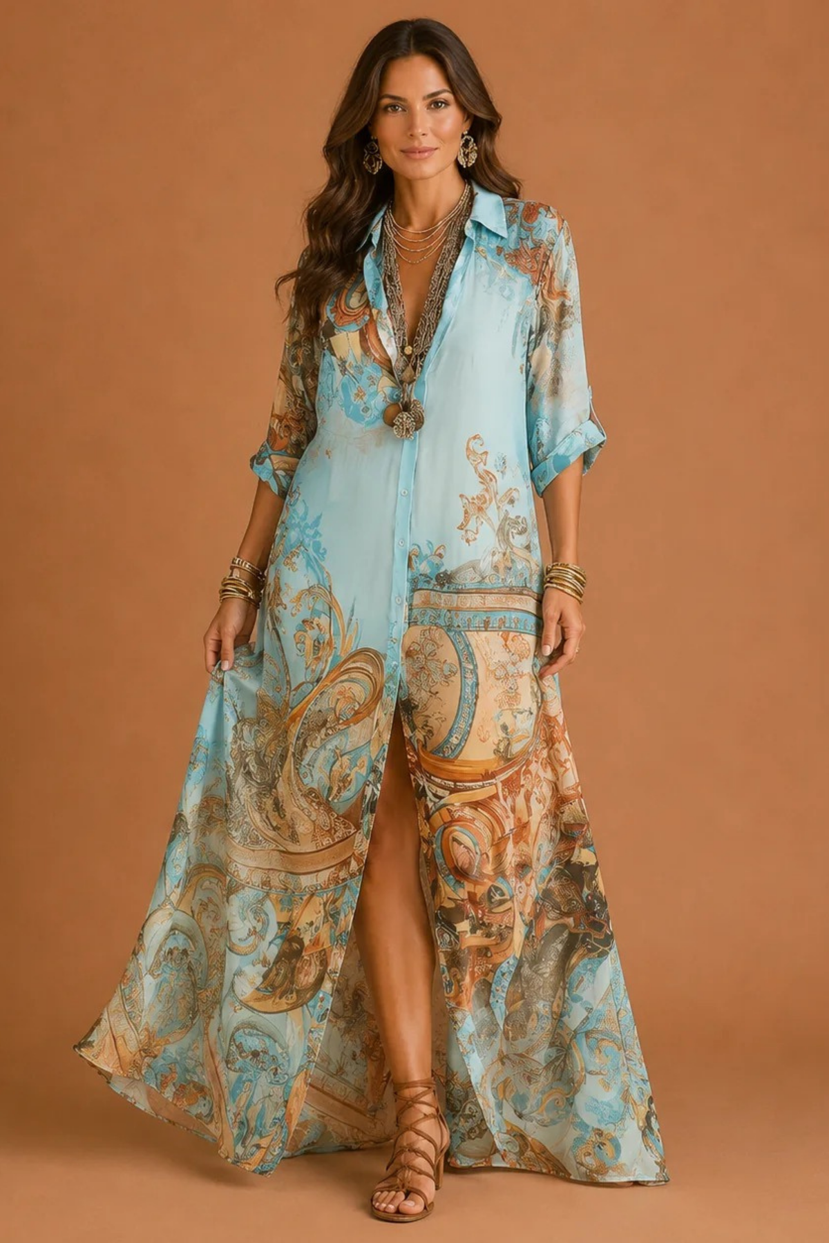 Maxi Shirt Dress Paisley Print Bohemian Style