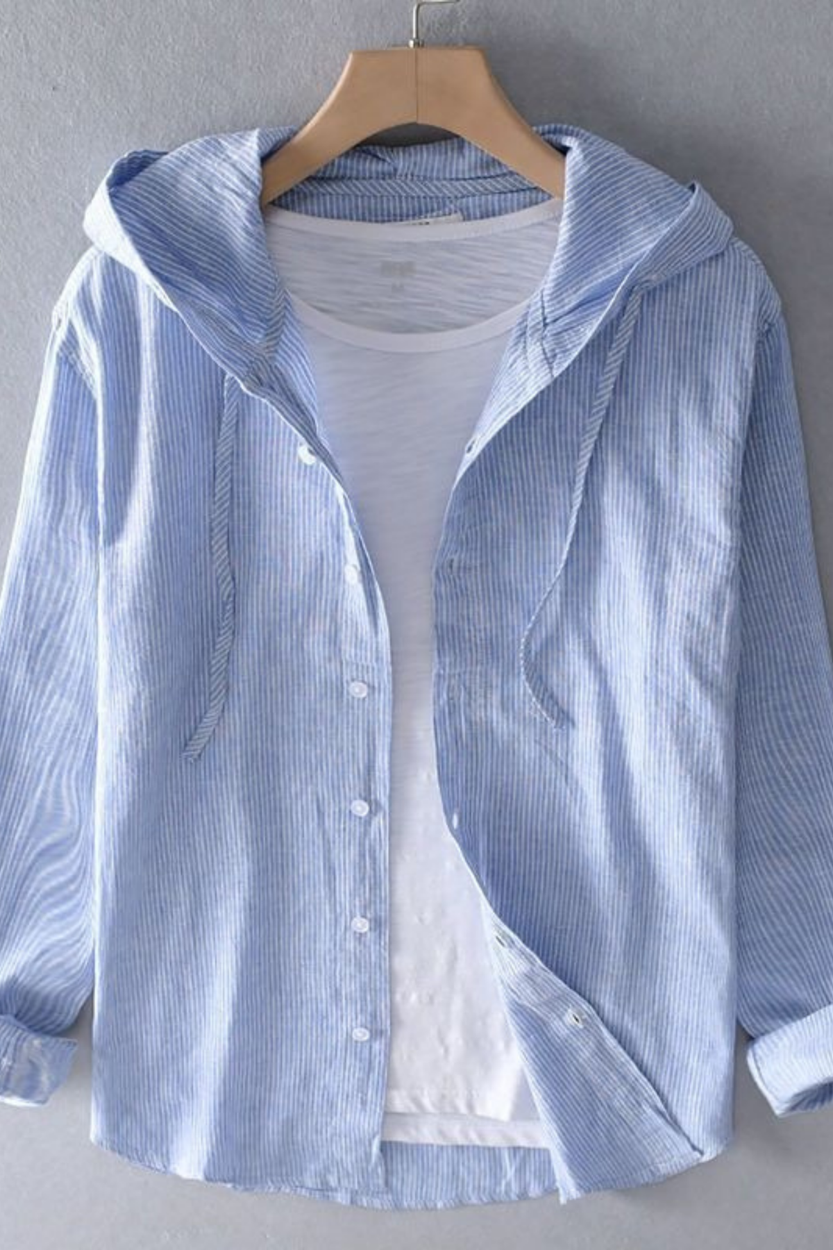 Hooded Button Front Shirt Lightweight Casual Style