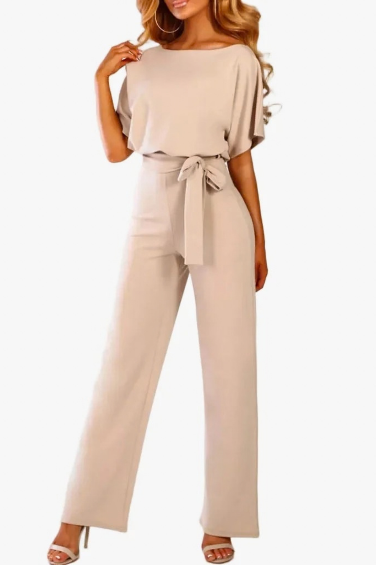 Women’s Boat Neck Jumpsuit Belted Waist Chic Style