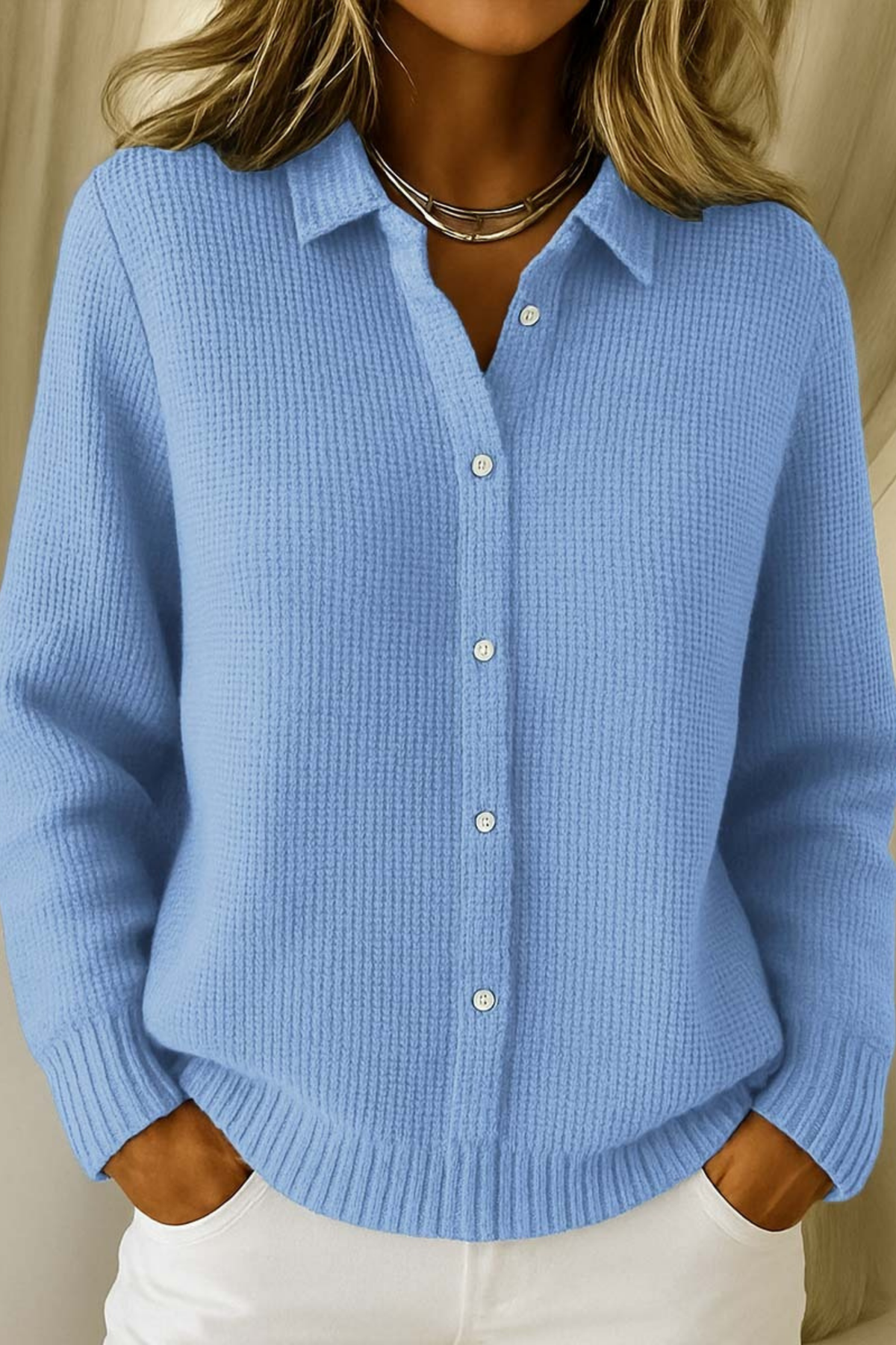 Collared Knit Cardigan Button Front Relaxed Style