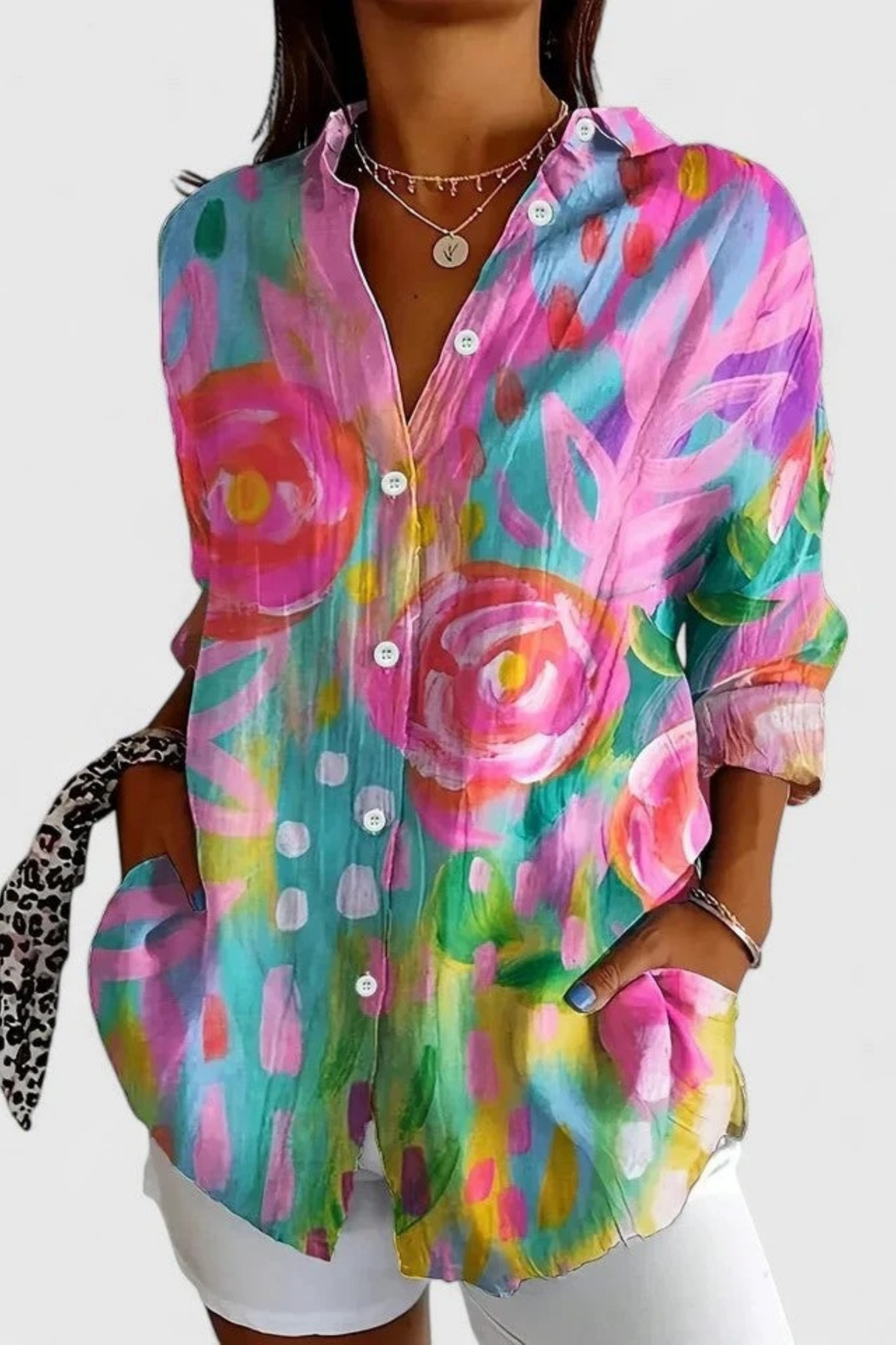 Floral Print Blouse Button Front Feminine Style