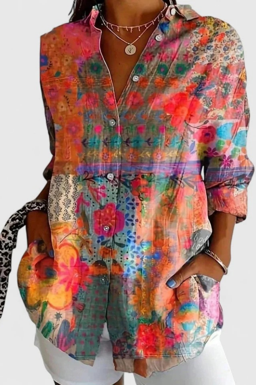 Floral Print Blouse Button Front Feminine Style