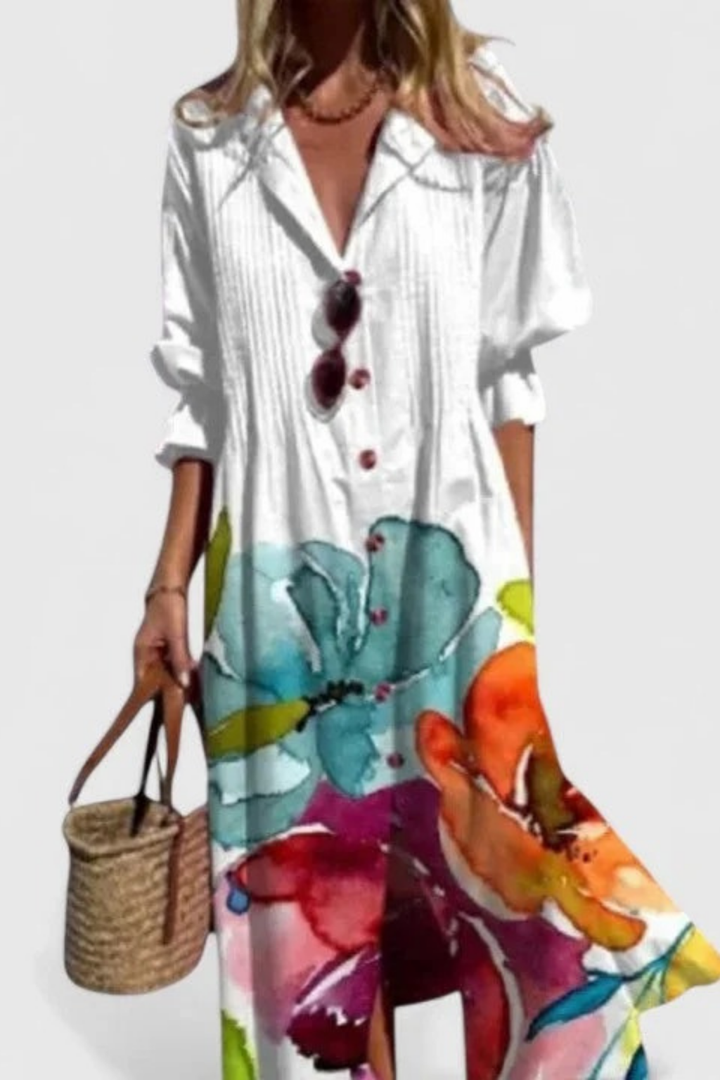 Floral Shirt Maxi Dress Relaxed Boho Style