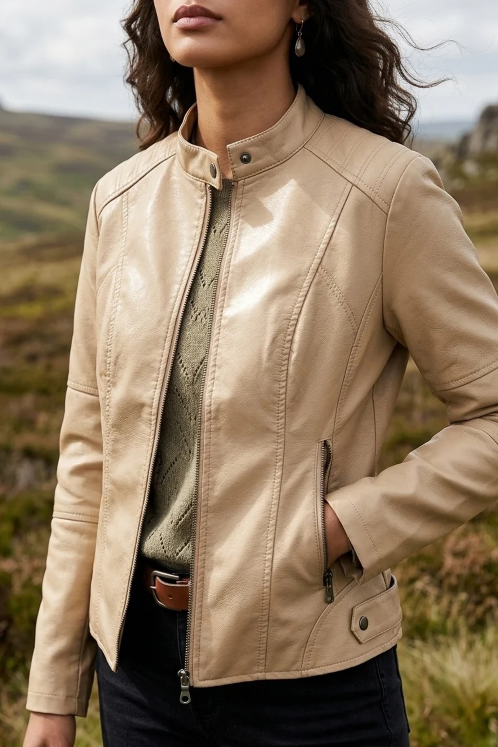 Women’s Leather Jacket Zip Front Classic Style