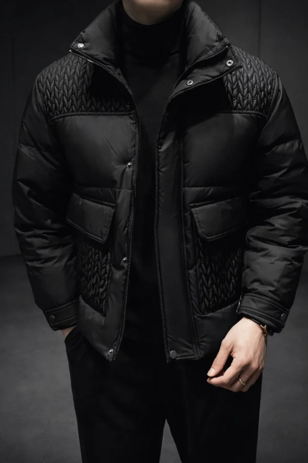 High Collar Puffer Jacket Refined Casual Style
