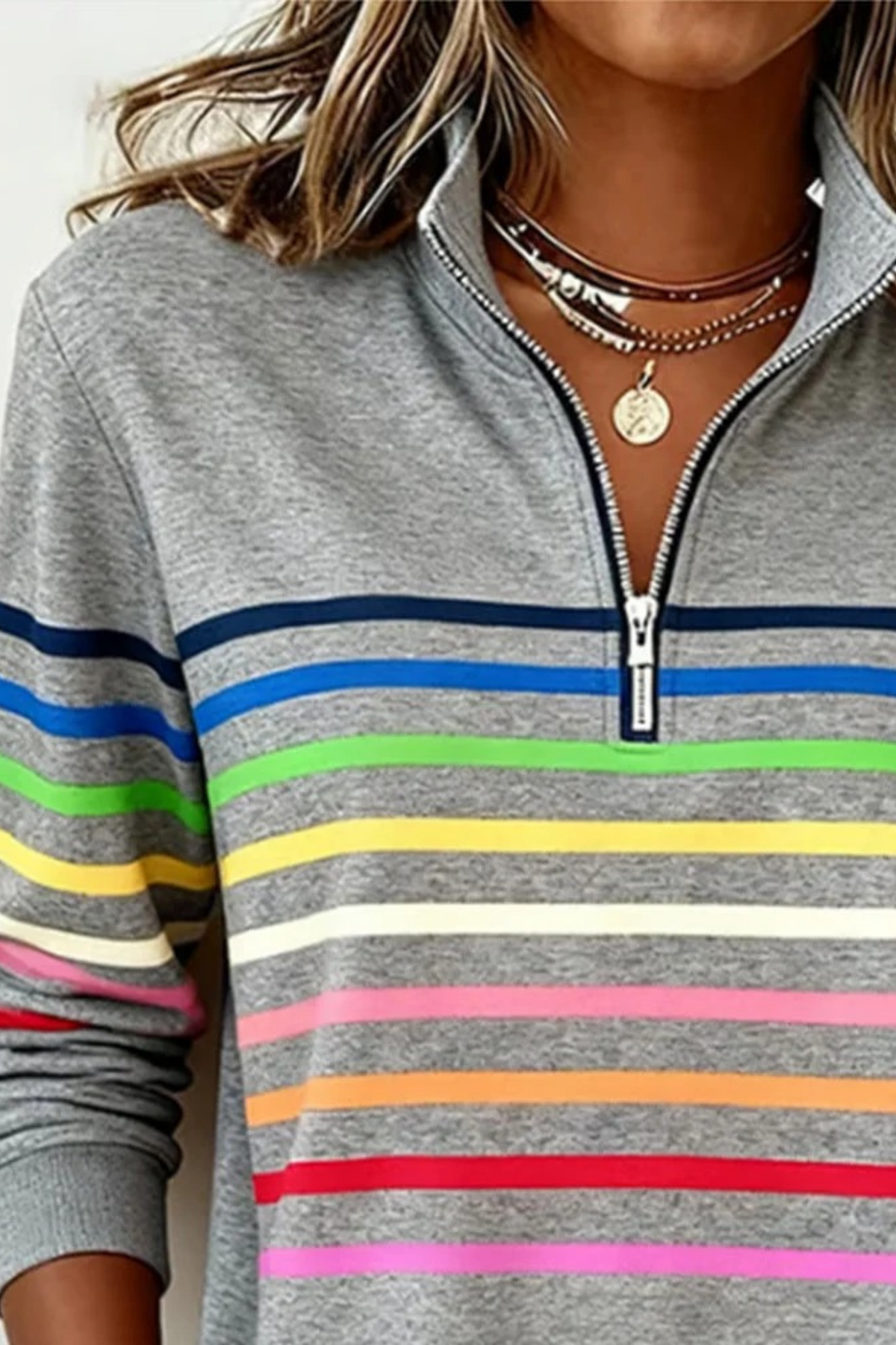 Quarter Zip Sweater Striped Casual Style