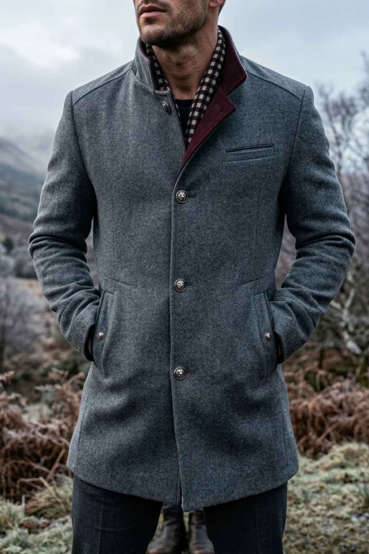 Men’s Long Coat Quilted Lining Classic Style