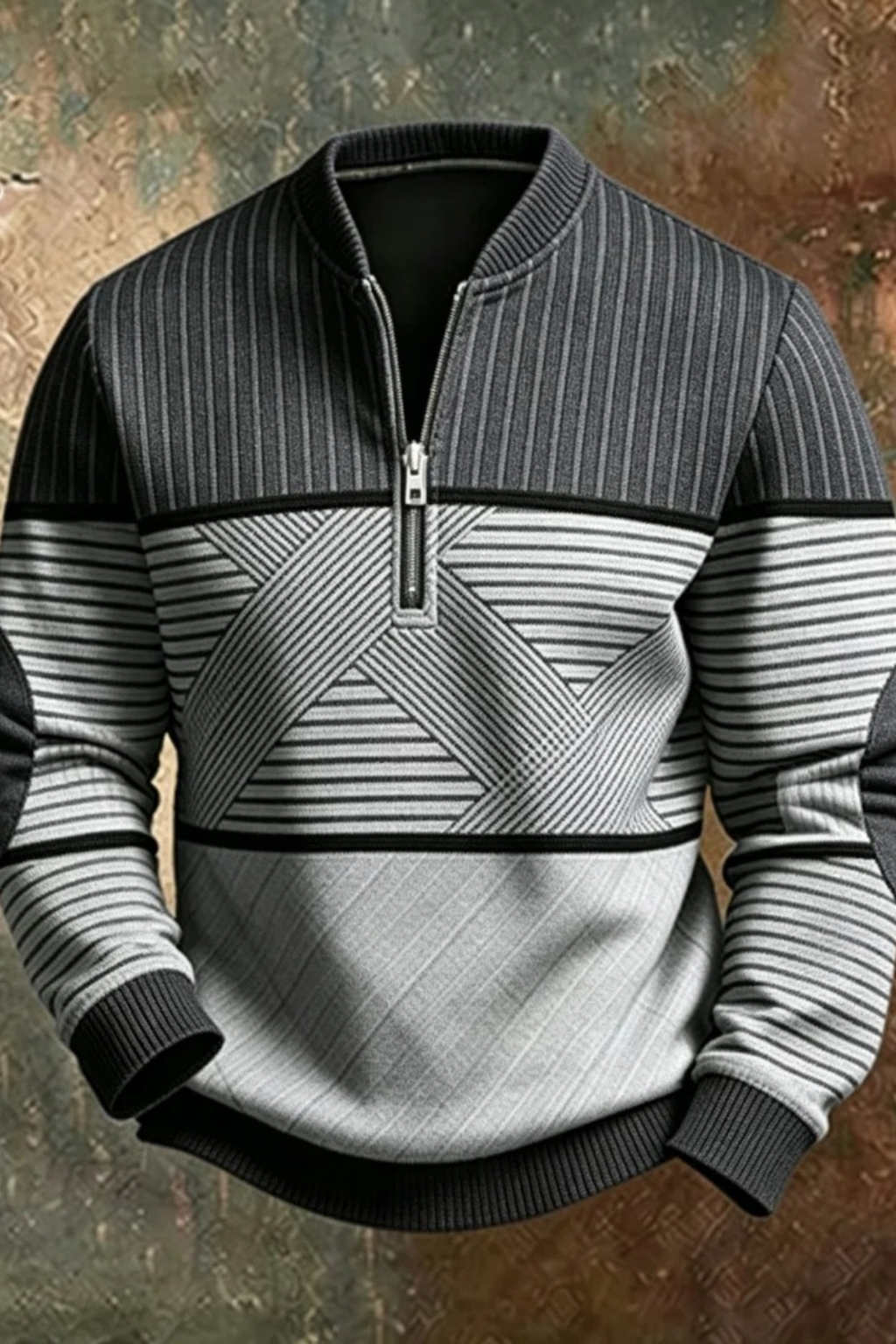 Men’s Quarter Zip Sweater Geometric Knit Style