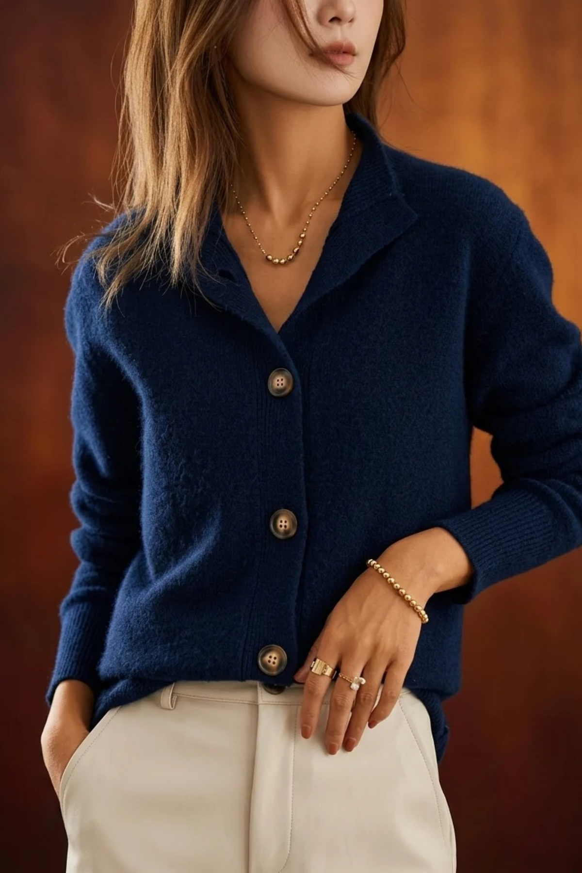 Women’s Collared Cardigan Button Front Elegant Style