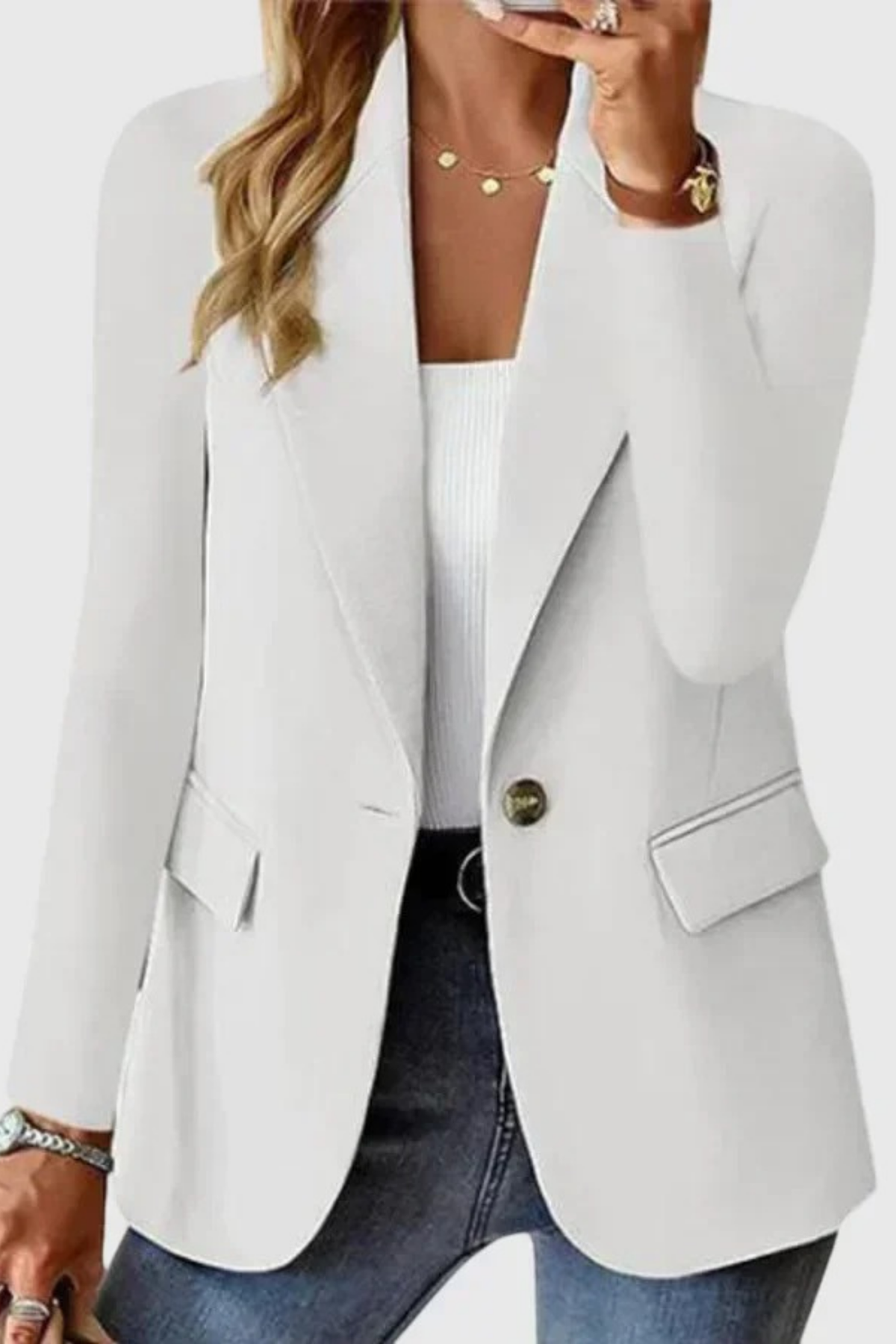 Single Button Blazer Tailored Elegant Style