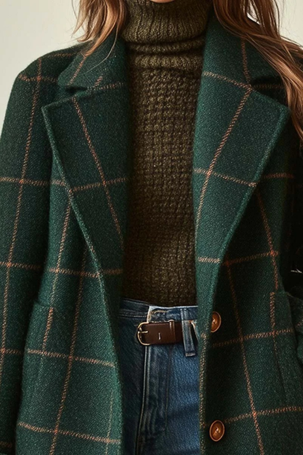 Plaid Longline Coat Button Front Classic Style