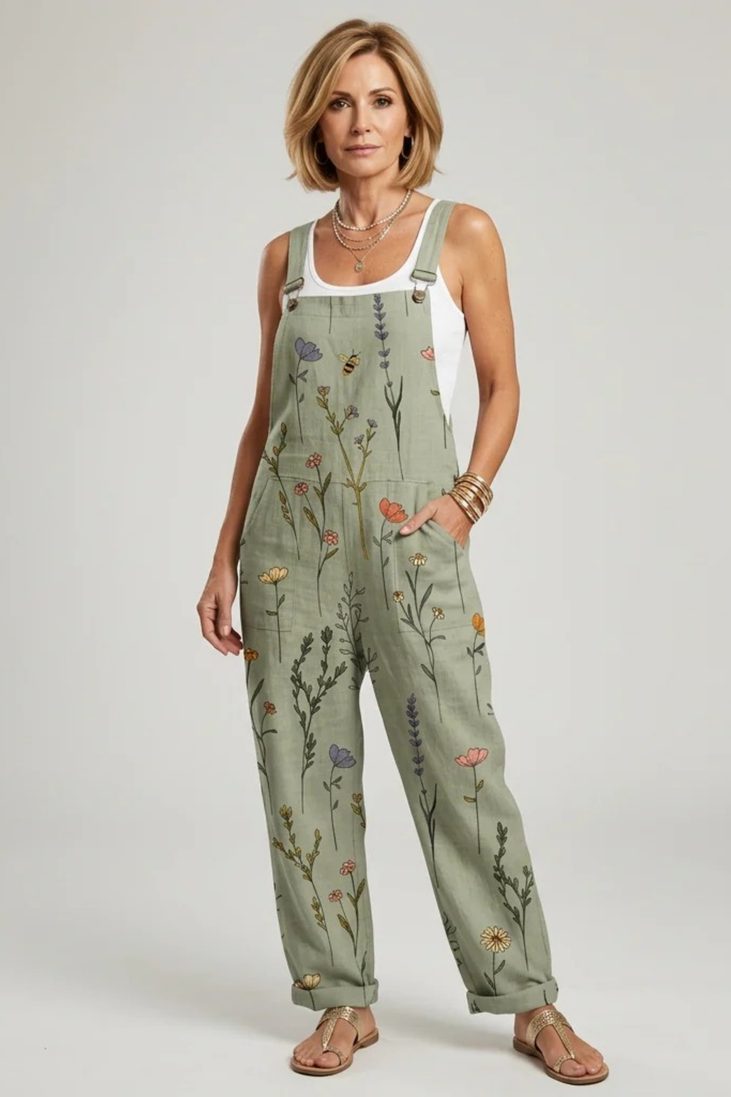 Floral Jumpsuit Strap Detail Relaxed Style