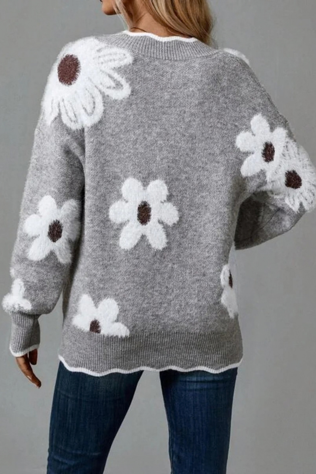 Women’s V-Neck Sweater Floral Print Casual Style