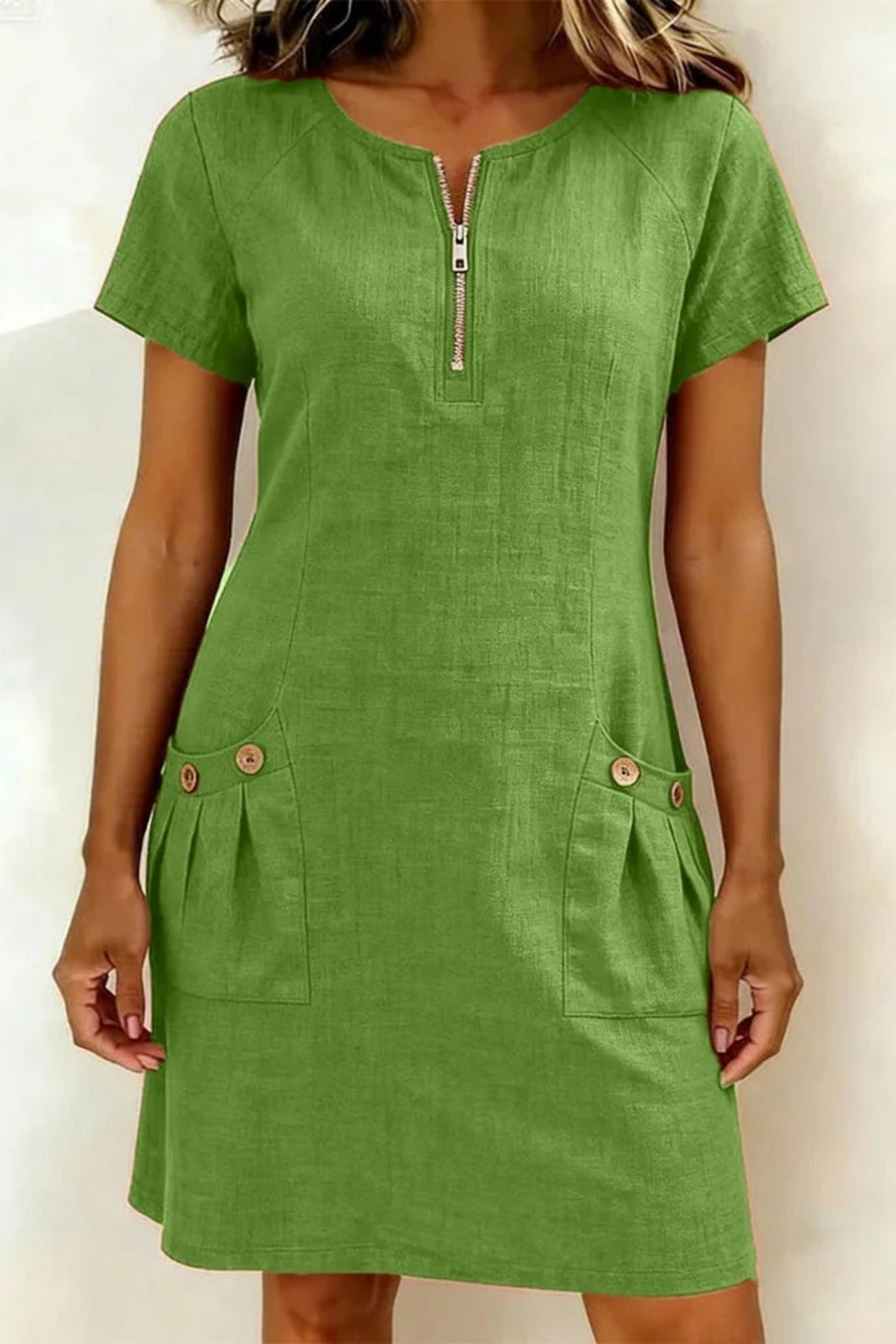 Zip Neck Mini Dress Modern Relaxed Style