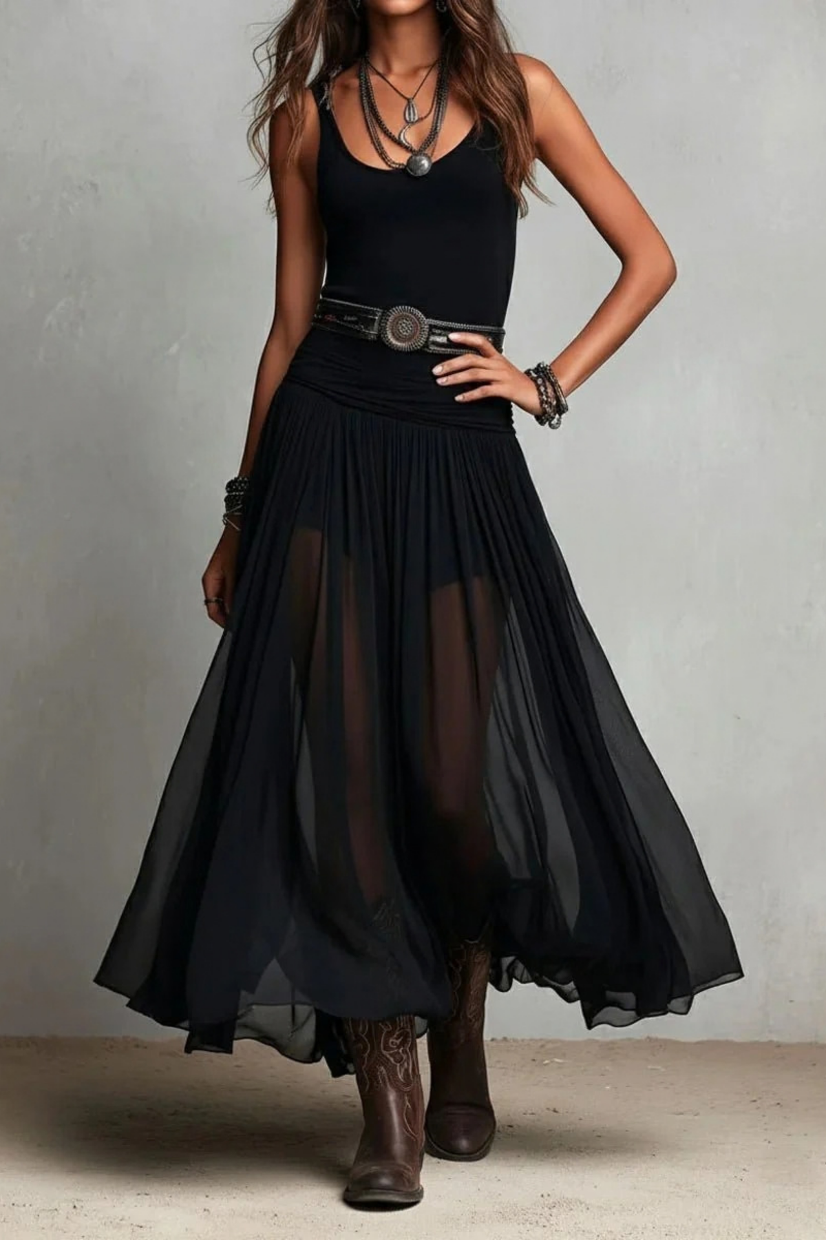 Maxi Dress Sleeveless Tulle Boho Style