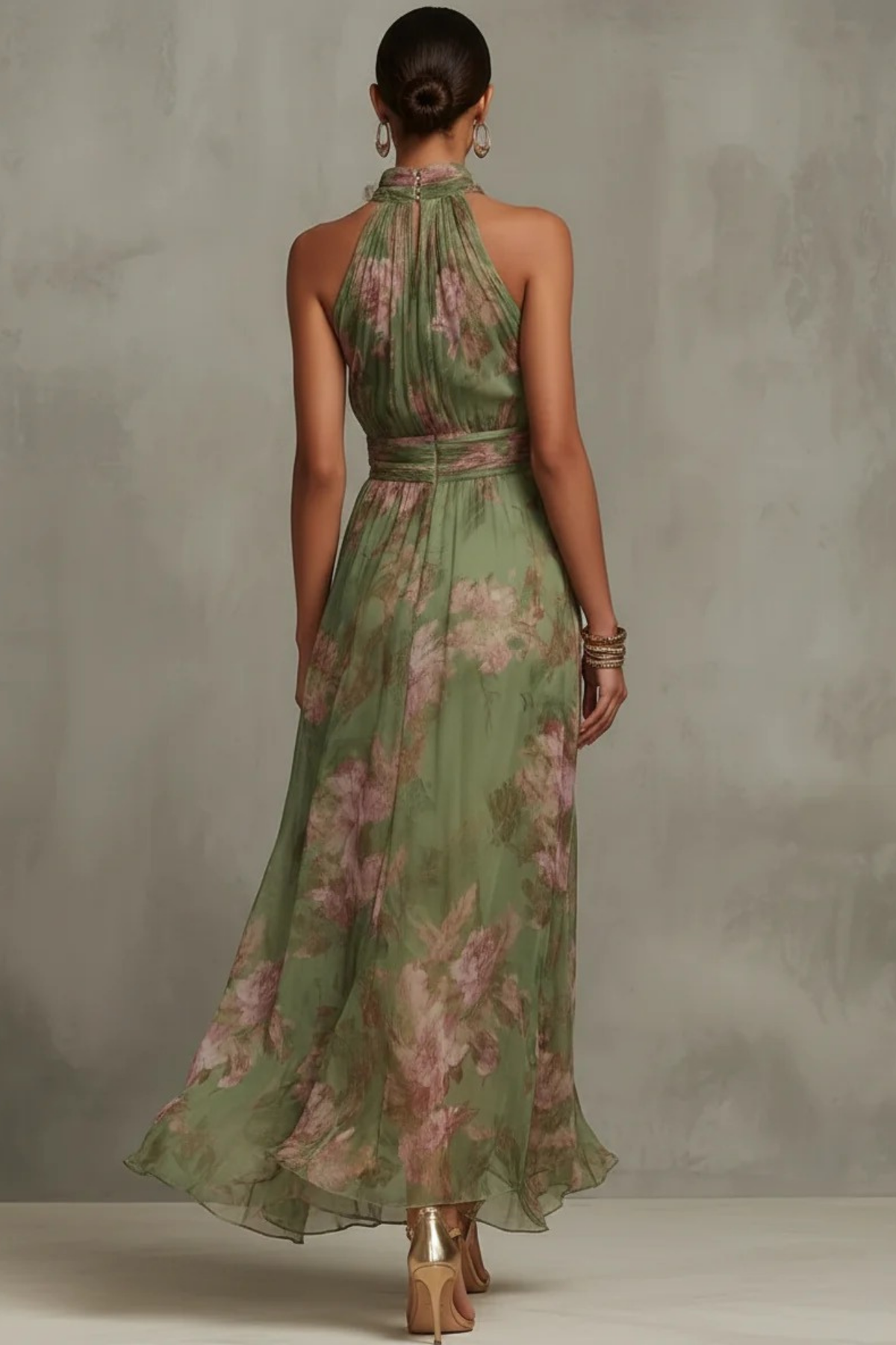 Floral Halter Maxi Dress Elegant Feminine Style