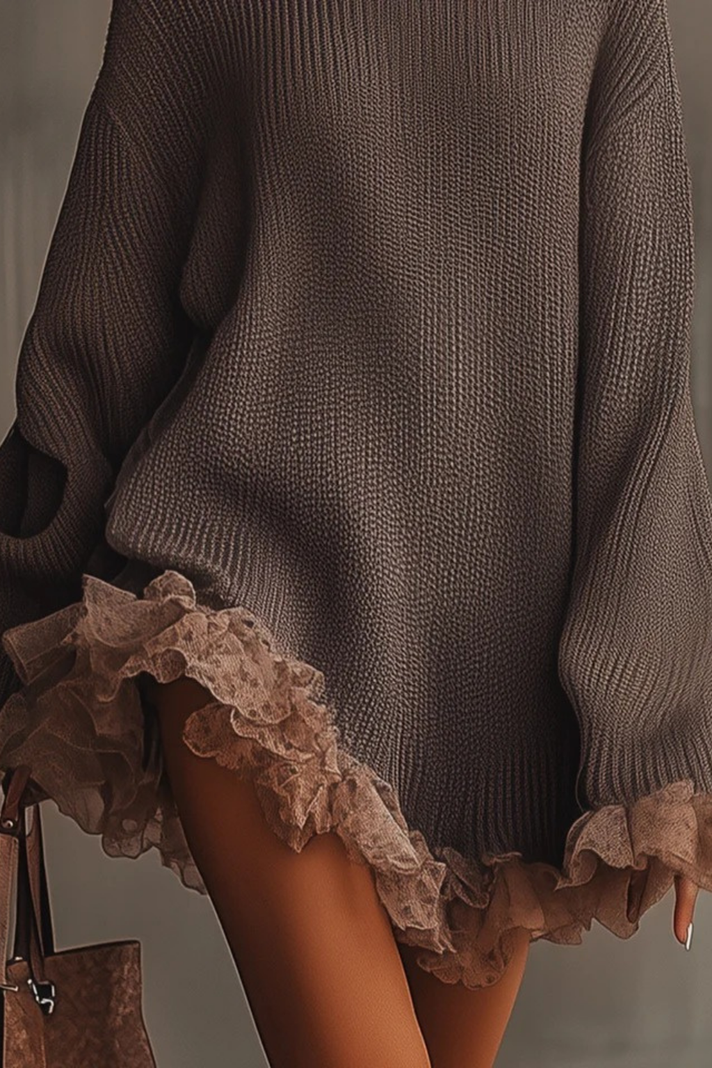 Turtleneck Mini Dress Ruffle Hem Elegant Style