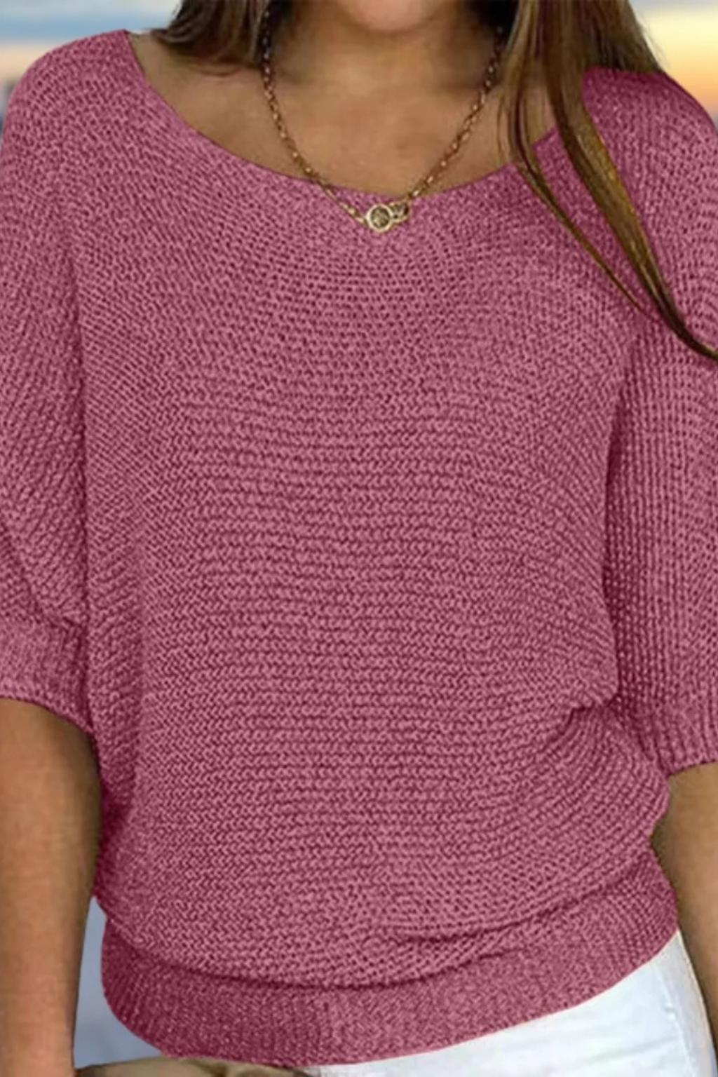 Knit Sweater Scoop Neck Relaxed Casual Style