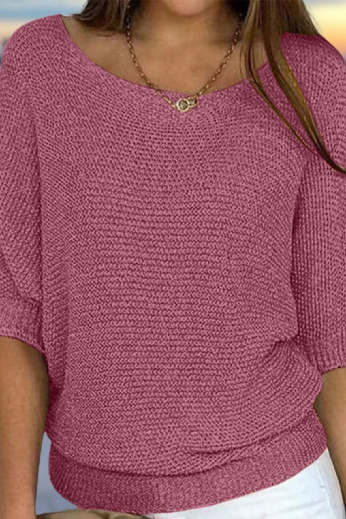 Knit Sweater Scoop Neck Relaxed Casual Style
