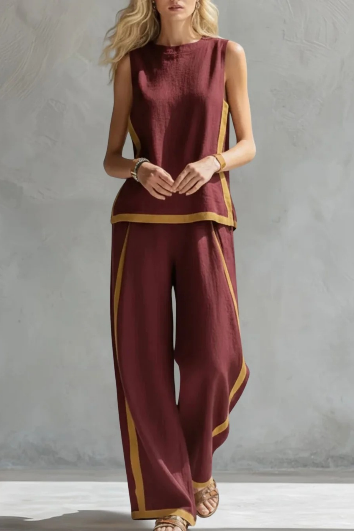 Two Piece Set Sleeveless Top Wide Leg Elegant Style
