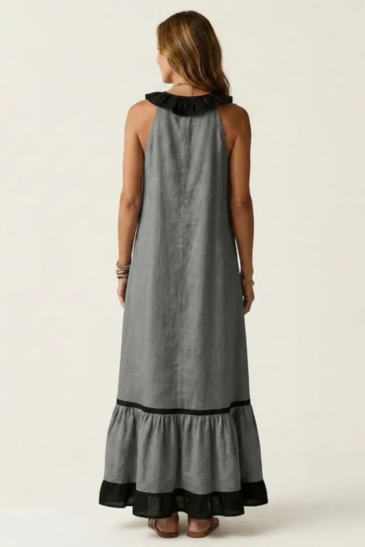Maxi Dress Ruffle Neck Flowy Bohemian Style