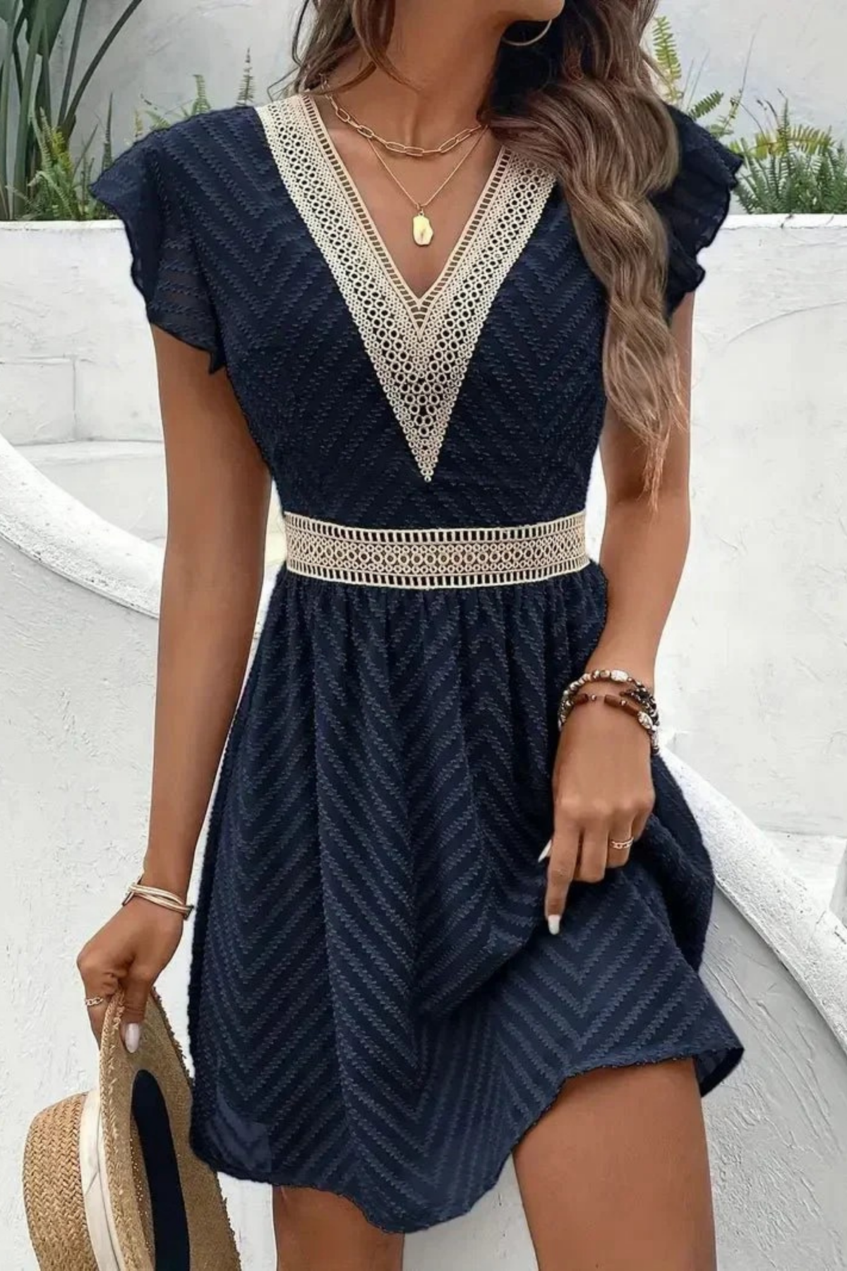 V-Neck Mini Dress Elegant Boho Style