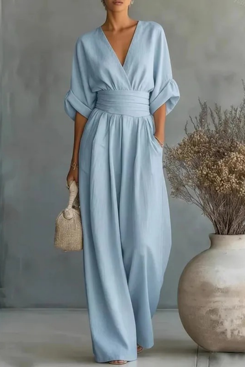 Women’s Wide Leg Jumpsuit V-Neck Elegant Style