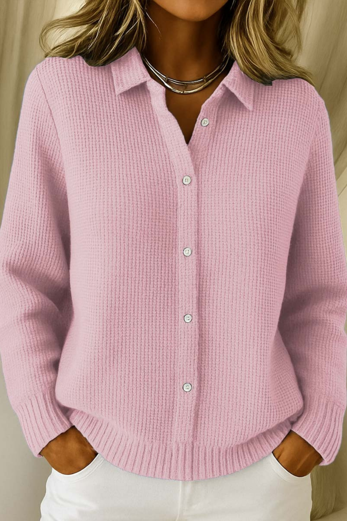 Collared Knit Cardigan Button Front Relaxed Style