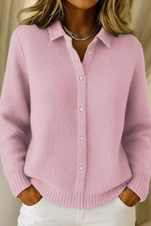 Collared Knit Cardigan Button Front Relaxed Style
