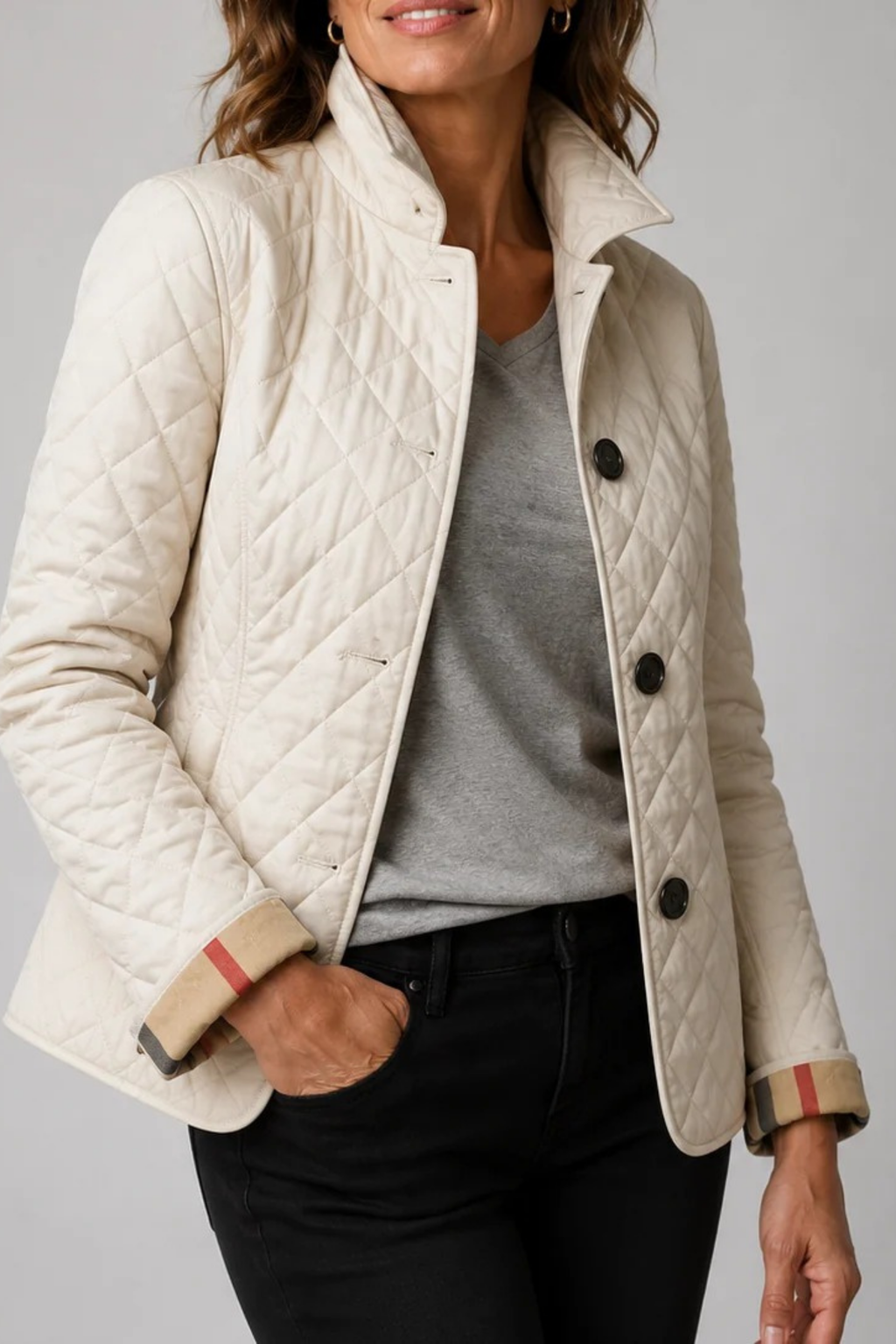 Women’s Quilted Jacket Button Front Classic Style