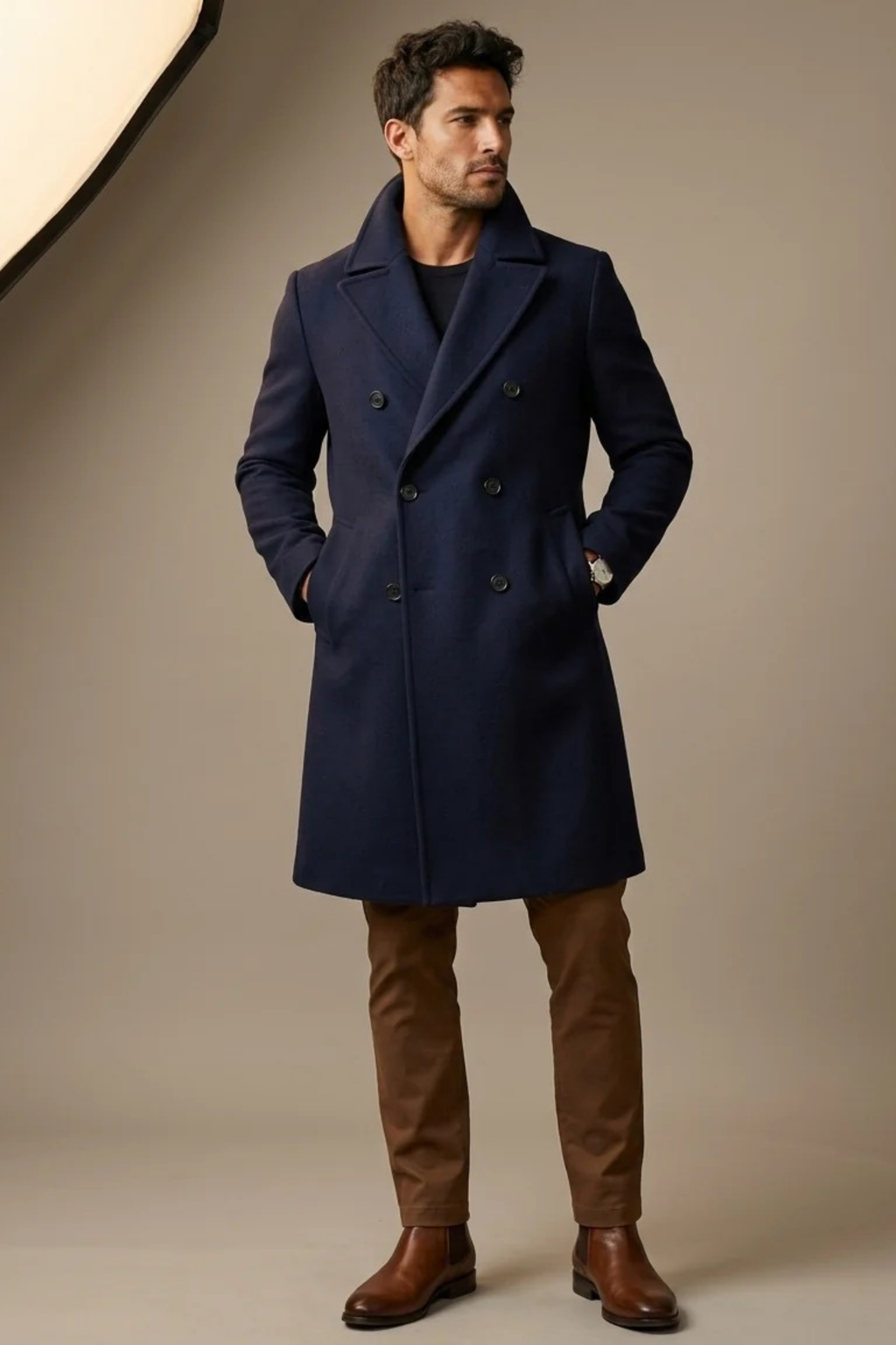 Men’s Long Coat Notch Lapel Classic Style