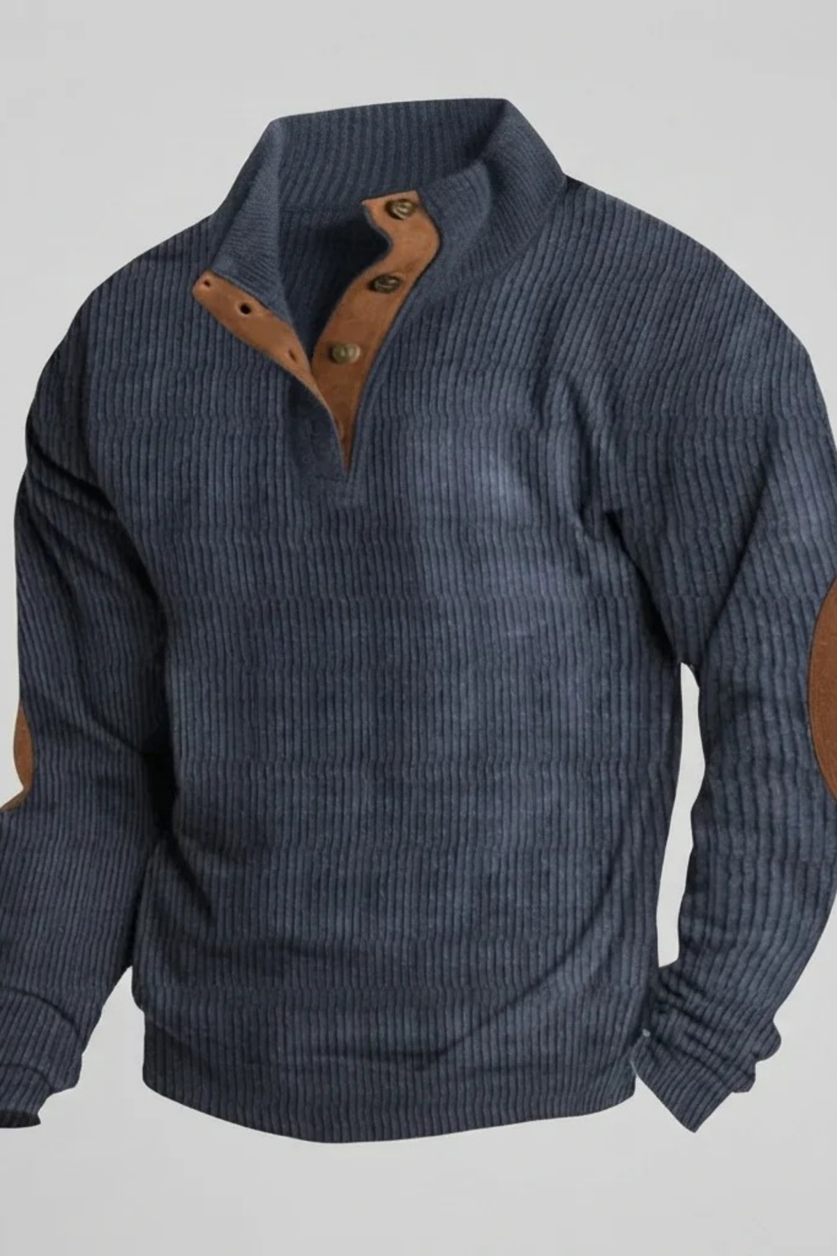 Ribbed Knit Sweater with Button Collar Classic Style