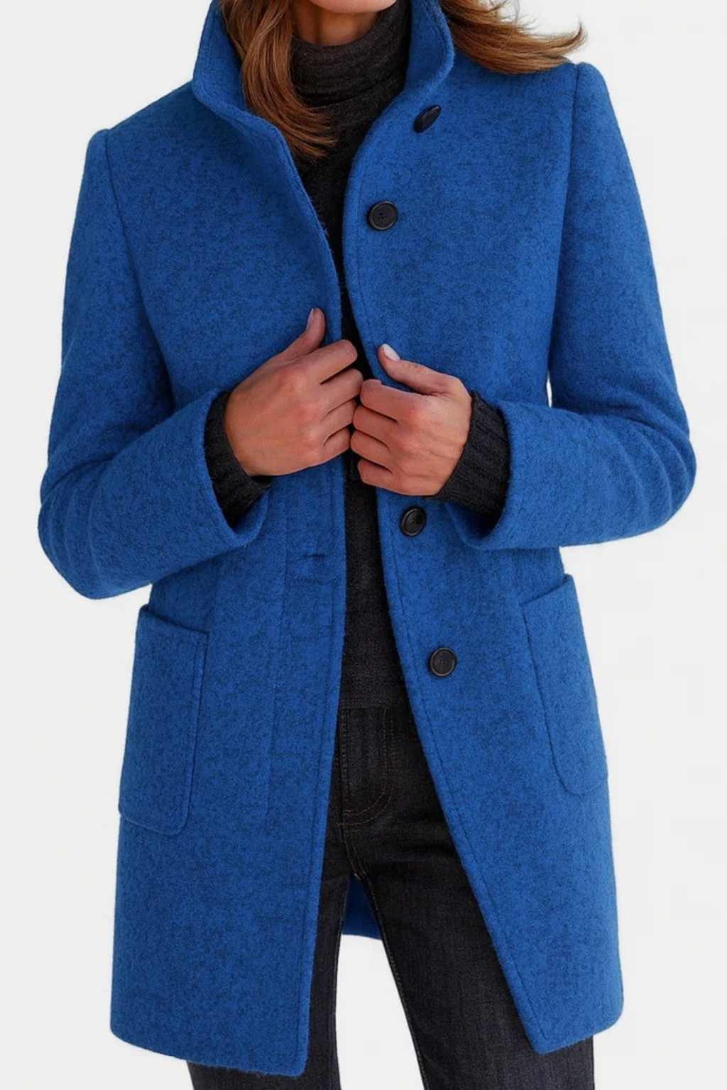 Stand Collar Coat Button Front Elegant Style