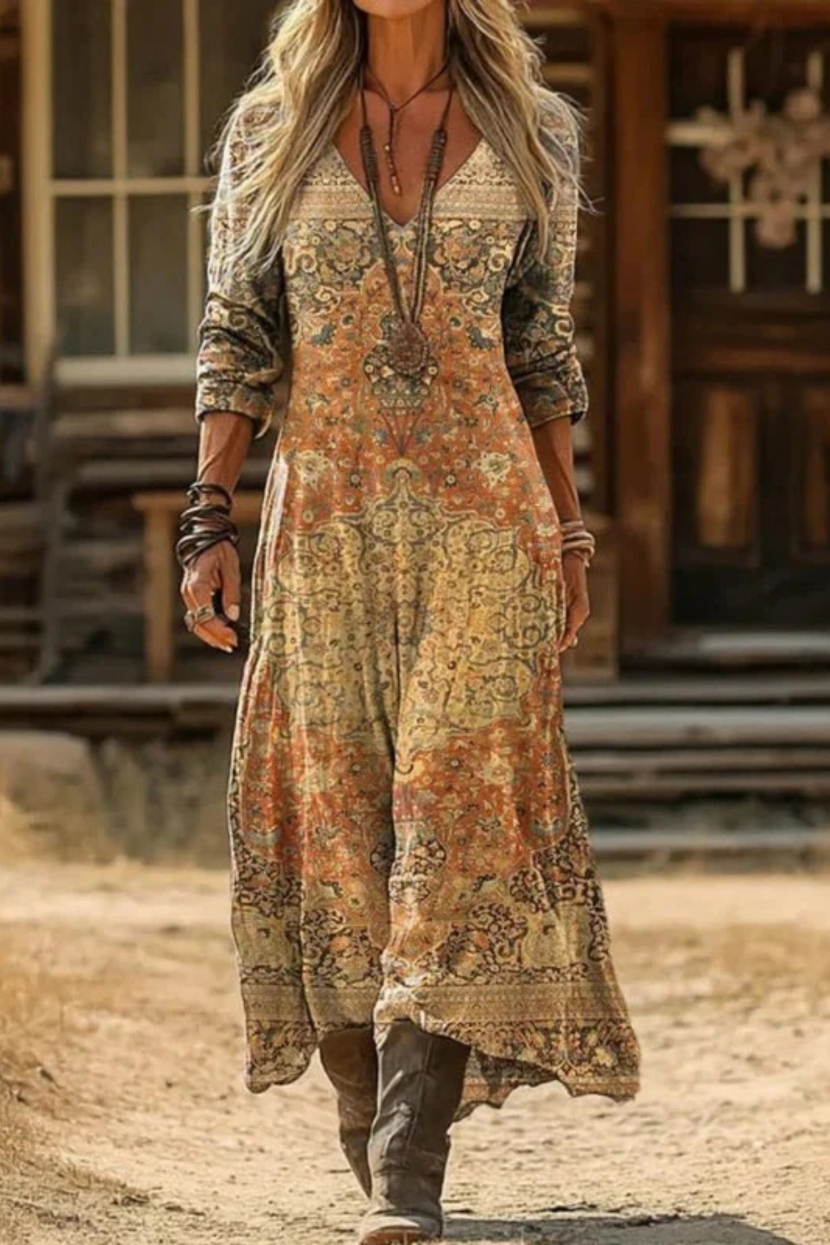 Boho Maxi Dress Vintage Casual Style