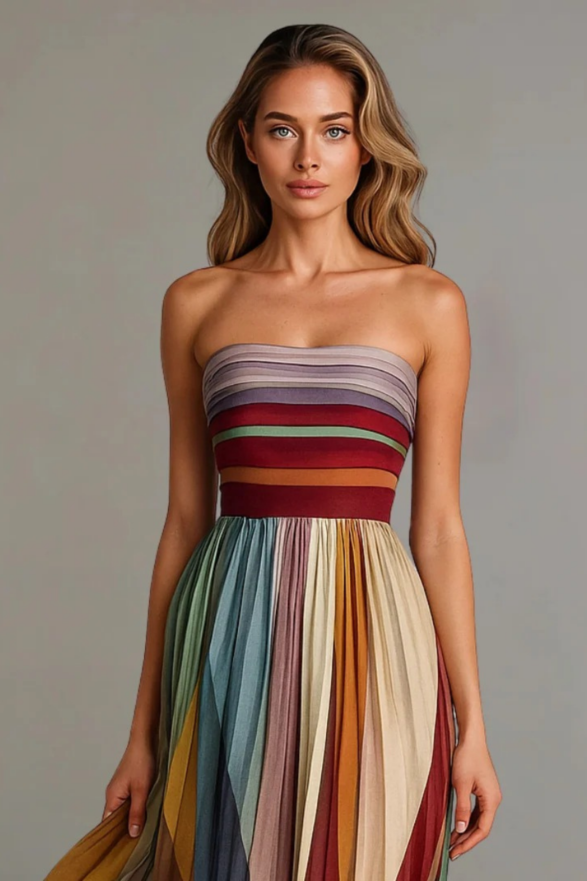 Strapless Pleated Maxi Dress Elegant Feminine Style