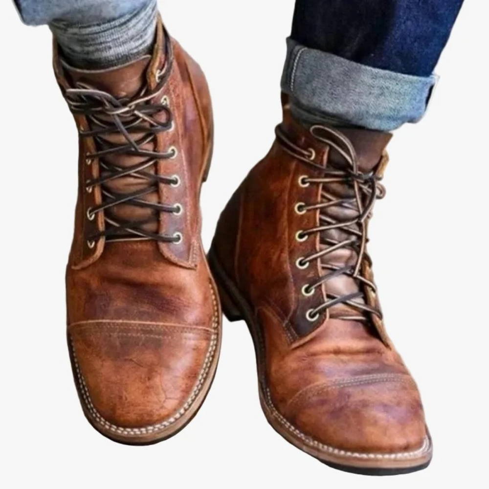 Leather Lace Up Boots Rugged Gentleman Style