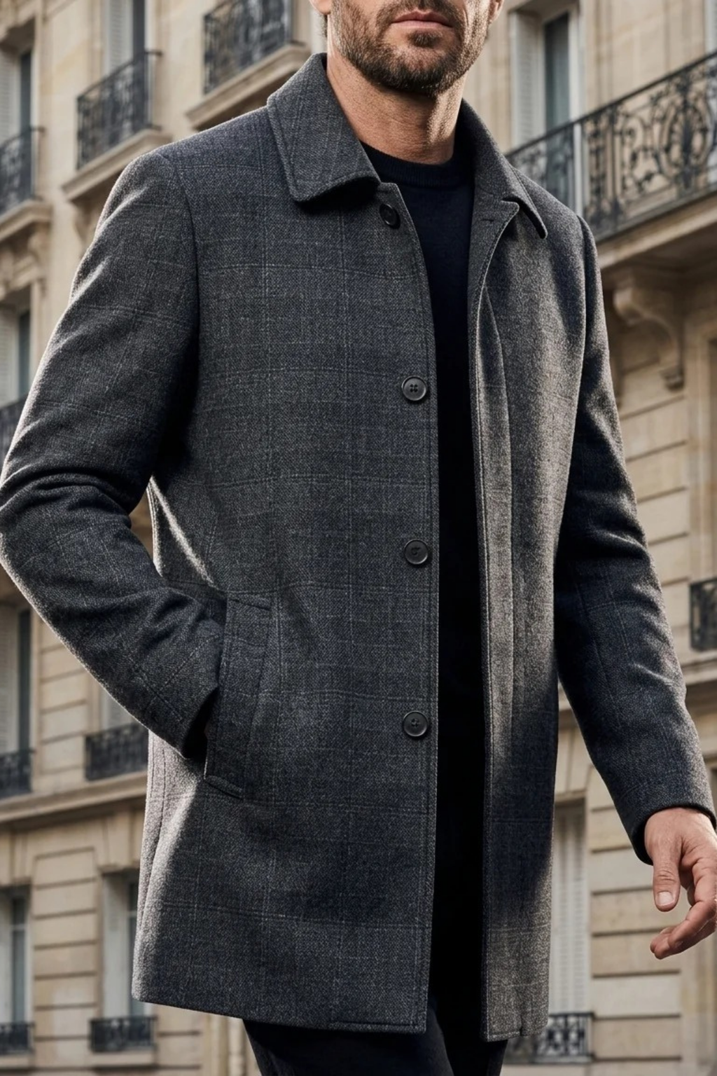 Men’s Wool Blend Coat Button Front Classic Style