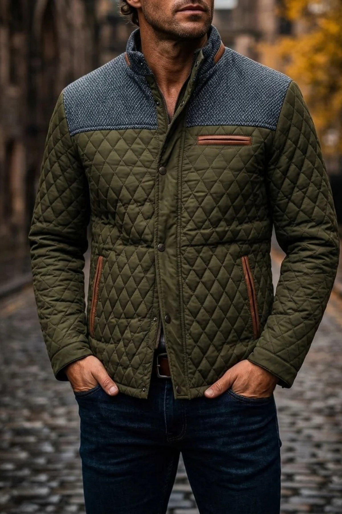 Men’s Quilted Jacket Stand Collar Casual Style