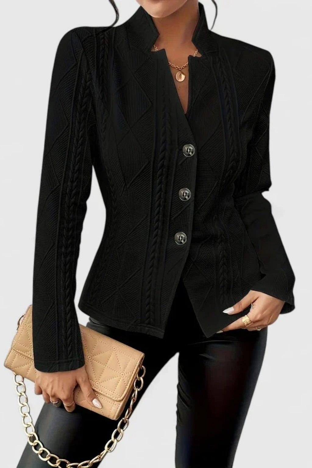 Textured Blazer Button Front Elegant Style
