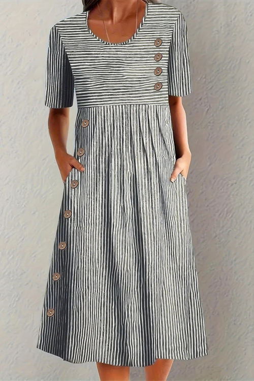 Button Detail Midi Dress Classic Everyday Style