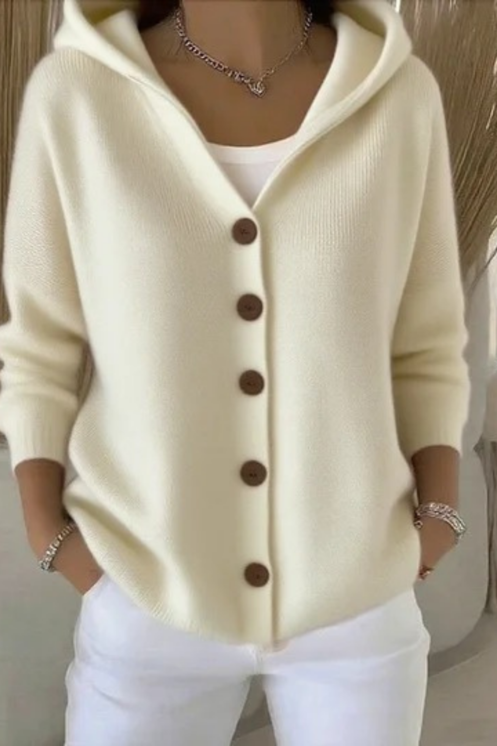 Hooded Cardigan Button Front Relaxed Casual Style