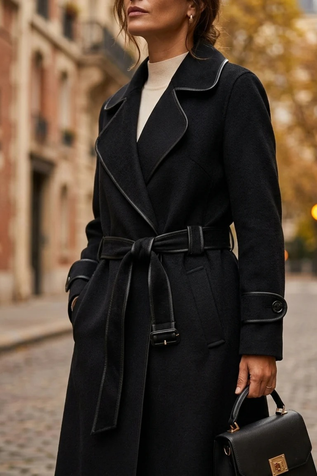 Women’s Mid-Length Coat Tie Waist Classic Style