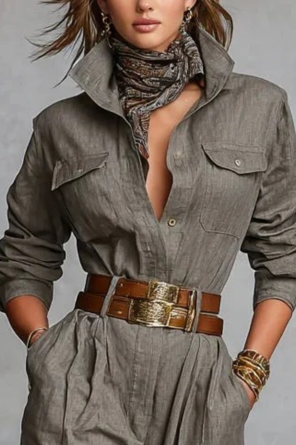 Women’s Utility Jumpsuit Button Front Casual Style